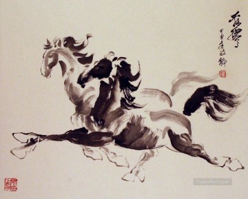  caballos Pintura - Caballos chinos corriendo tinta.